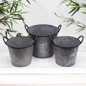 Hot Selling Rustic Metal <b>Planters</b> Round Galvanized Buckets With Handles Outdoor Garden Decorative Containers Set <b>Planters</b> - Product Image 2