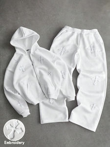 Ensemble de survêtement en coton uni pour homme, coupe ample, tenue décontractée confortable, couleur unie, vêtements d'extérieur - Product Image 4