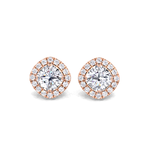 Boucles d'oreilles clous halo en diamant taille coussin 1,26 carat en or jaune, blanc et rose 9K, bijoux fins à fermoir à vis - Product Image 1