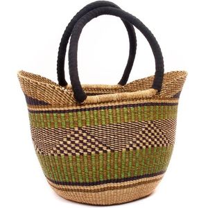 Atractiva Bolsa de Paja con Rayas Verdes y Cola de Golondrina, Asa Negra, Tejida en Seagrass, Bolso de Playa de Verano, Casual y Chic - Product Image 2