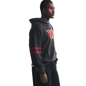 Sweat à capuche unisexe noir personnalisé style universitaire avec manches patchwork, logo lettre, streetwear, 100% coton, molleton surdimensionné, OEM, marque privée - Product Image 2