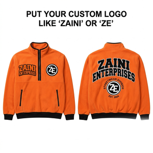 300 GSM Premium Fleece Waterproof Reflective Running Pullover <b>Jacket</b> Orange Quarter Zip Embossed Logo Unisex - Product Image 1