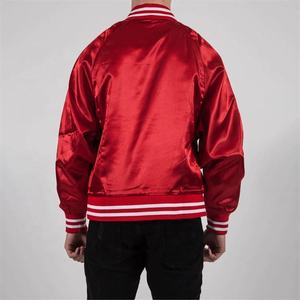 Satin Varsity <b>Jacket</b> for Men Casual Stand Bomber <b>Red</b> Embroidered Lettermen Finished Product OEM Service Available - Product Image 3
