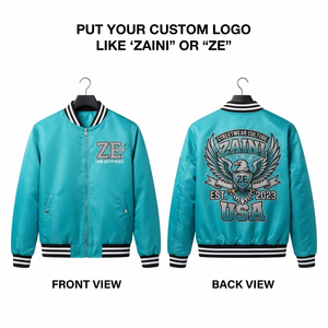 <b>Men</b> Premium Polyester Bomber Jacket 120 GSM Royal Blue Rib Knit Custom Embroidered Applique Logo Streetwear Varsity <b>Coat</b> Style - Product Image 1