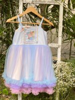 Robes de bébé fille robe de princesse broderie fée perles à la main mélange de couleur bleu violet rose personnalisé OEM vente en gros Vintage-Luna