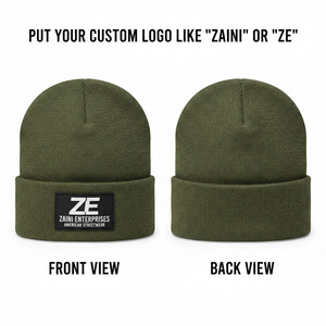 Premium Acrylic Rib Knit Beanie Cap 280 GSM Olive Green <b>Warm</b> Cuffed Unisex Casual Daily <b>Hat</b> with Embroidery - Product Image 1