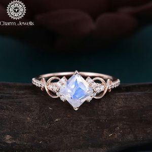 Bague de fiançailles classique en argent plaqué or rose avec moissanite taille coussin pour femme, par Charm Jewells - Product Image 3
