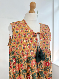 Robe longue élégante et confortable en pur coton imprimé bloc indien respirant été sans manches taille naturelle teint par cravate tissage vêtements de jour - Product Image 2