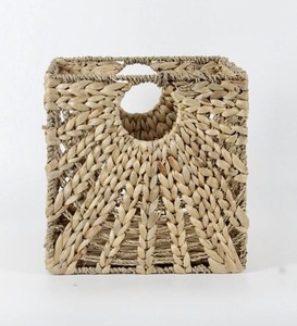 Water Hyacinth Rattan Basket Square Handwoven <b>Storage</b> Organizer Natural Woven <b>Bin</b> for Home Bedroom Living Room - Product Image 1