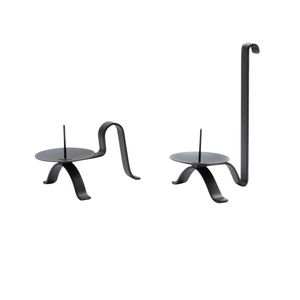 Ensemble de 2 porte-bougies en fer noir mat avec revêtement en poudre, design haut de gamme |   Décoration décorative en métal fait main |   Décoration intérieure - Product Image 1