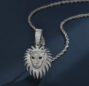 Pendentif Tête de Lion Iced Out en Argent Sterling 925 avec Moissanite VVS Micro-Pavé, Breloque Hip Hop Unisexe pour Fêtes - Product Image 1
