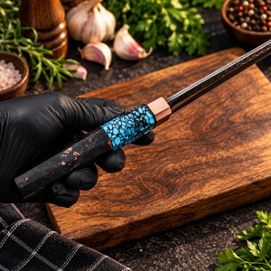 Cuchillo de Chef Personalizado Sa Mai de Acero de Damasco con Mango de Resina Turquesa, Hecho a Mano, Profesional, Black Smith 1987, 8 Pulgadas - Product Image 5
