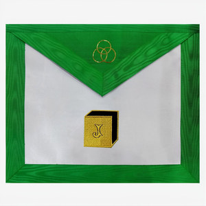 AASR 5th Degree embroidered <b>apron</b> machine embroidered <b>white</b> Leather green accents symbolic regalia Scottish Rite ceremonial - Product Image 5