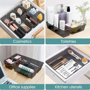 Makeup Jewelry Vanity and Office 21 Piece Black Modular Drawer Organizer Trays Multipurpose Stackable Acrylic Storage <b>Bins</b> - Product Image 2