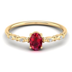 แหวนหมั้นเพชรโมอิสซาไนต์ทองคำแท้ 14K คุณภาพสูง REYES สำหรับผู้หญิง ดีไซน์หรูหรา รูปทรงวงรี พลอยทับทิม 0.5 กะรัต เครื่องประดับชั้นดี - Product Image 1