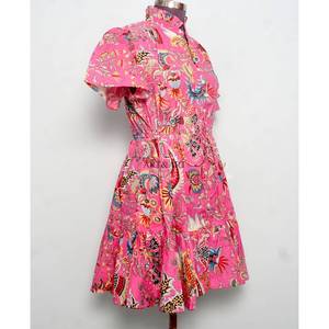 Vestido Casual de Algodón para Mujer, Diseño Vintage de Verano, Estampado Floral, Manga Corta, Corte en A, Ecológico, Venta al Por Mayor y Fabricación - Product Image 5