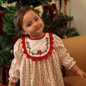 Robe évasée en velours côtelé pour filles avec col pétale et broderie perlée ODM robe smockée en gros pour filles au Vietnam - DR4293 - Product Image 1