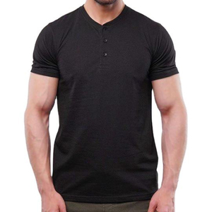 T-shirt Henley décontracté à manches courtes en coton uni coupe classique pour homme - Product Image 1