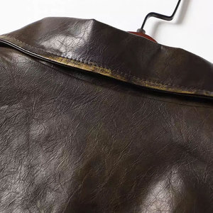 Leather <b>Jacket</b> with Solid Color Stand <b>Collar</b> and Front Logo-Finished Processing - Product Image 3