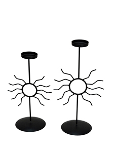 Portavelas Metálicos Negros Mate con Diseño de Sol, Minimalistas, Decorativos, para Mesa, Centro de Mesa, Decoración del Hogar - Product Image 1
