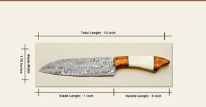 Cuchillo de Chef Profesional de Acero de Damasco de Alta Calidad Personalizado con Hoja de Filo Afilado, Clip de Latón y Mango de Hueso de Camello para Cocina - Product Image 2
