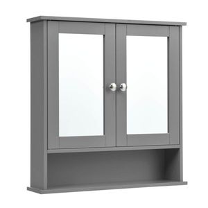 Mobile Bagno Moderno Grigio con Specchio Smart, Struttura in Legno Massello, Alluminio e PVC, Finitura Scura per Hotel o Soggiorno - Product Image 1