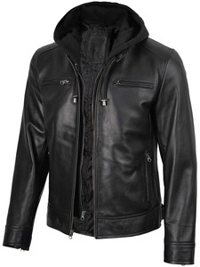Chaqueta de Cuero Negra con Capucha para Hombre, con Doble Cremallera y Bolsillos Frontales en el Pecho, Prenda Exterior Casual y Elegante para Invierno, Personalizable al por Mayor - Product Image 4