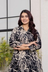 Premium Black Cotton Co-Ord Set for Women – Floral Tunic with Bottom - Product Image 5