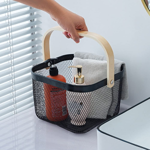 Multipurpose Metal <b>Storage</b> Organizer Fruit <b>Basket</b> with Handle <b>Vegetable</b> <b>Storage</b> <b>Basket</b>, Hanging Garden <b>Basket</b> with Wooden Handle - Product Image 3