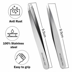 Juego de Pinzas Inclinadas y Puntiagudas de Acero Inoxidable Plateado al por Mayor para Eliminar Vello Encarnado, Herramientas para Cejas para Uso Estético - Product Image 2