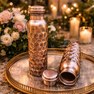 Diamond 100% Pure <b>Copper</b> Gold 750ml Leakproof Lid Classic Antique Creations Water <b>Bottle</b> for Drinking Ayurvedic Use Microwave - Product Image 4