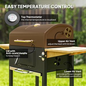 245 pollici quadrati Griglia per Barbecue da Esterno con Piastra per Carbonella Regolabile, 3 Ripiani e Termometro per Giardini e Feste all'Aperto - Product Image 6