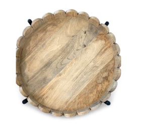 Wood and <b>Bamboo</b> Tiered Coffee <b>Table</b> Round Serving Tray Scalloped Tabletop Metal Frame for Living Room - Product Image 5
