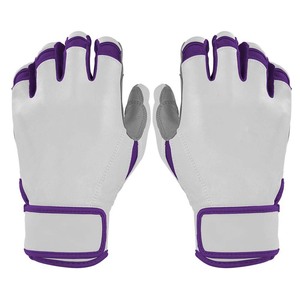 Guantes de bateo blancos con ribete morado y cierre de velcro acolchado para entrenamiento, unisex, para adultos - Product Image 1