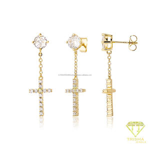 Pendientes de botón redondos de plata de ley 925 premium con diamantes cultivados en laboratorio, brillantes y deslumbrantes, joyería de lujo para venta al por mayor. - Product Image 1