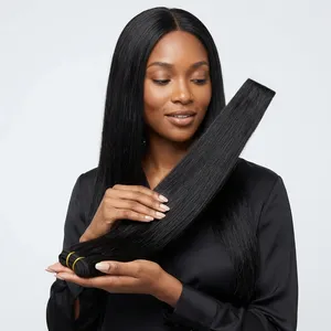 Cheveux humains indiens noirs naturels, base en soie, lisses, ensemble complet pour la tête, densité 100%, cheveux Remy, trame de cheveux doublement tirée, toutes les couleurs - Product Image 6