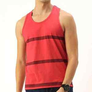Men's <b>Red</b> Solid Polyester/Cotton Breathable & Quick Dry Knitted <b>Tank</b> <b>Top</b> O-Neck Casual Front Logo - Product Image 1