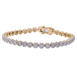 Pulsera de tenis simétrica de lujo para mujer con diamantes naturales de corte brillante de 3.27 quilates y rodio amarillo de 14 quilates - Product Image 1