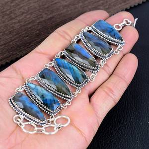 Faceted Blue Labradorite <b>Bracelet</b> 925 Sterling <b>Silver</b> Boho Jewelry Handmade Gemstone <b>Bracelet</b> Unique Spiritual Energy For Women - Product Image 1