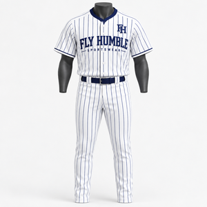 ชุดเบสบอล Fly Humble สำหรับผู้ชาย เสื้อเจอร์ซีย์ลายทางพร้อมกางเกง ชุดผ้าโพลีเอสเตอร์ระบายอากาศได้ดี ใส่ได้ทุกฤดู ทรงปกติ แขนสั้น ติดกระดุม - Product Image 1