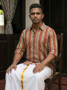 Handcrafted <b>Men</b> Rust Orange Block Printed Cotton Shirt Traditional Rajasthani Inspired <b>Stripes</b> Casual Full <b>Sleeve</b> Button <b>Top</b> - Product Image 4