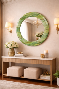 Luxury Round Onyx <b>Mirror</b> Green Color, Handmade Stone <b>Frame</b> Decorative Wall <b>Mirror</b> for Bathroom Living Room Interior Decor - Product Image 2