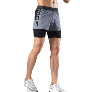 Shorts de sport pour homme à séchage rapide, écologiques, unis, avec taille élastique, mi-longs, gris, noir, polyester, coton - Product Image 1