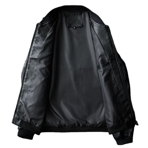 Men's Tan PU Bomber <b>Jacket</b> Stand Collar Zipper Closure Casual Autumn Style Regular Fit Solid Color Leather <b>Jacket</b> - Product Image 3