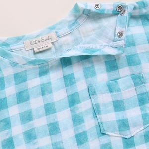 Premium Quality Organic Muslin Oversized Tees Teal Checks Print Baby T-Shirts - Product Image 3