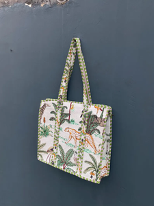 <b>Quilted</b> Cotton Tote Bag Jungle Print Boho Style - Product Image 4