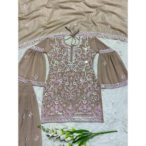 NOUVELLE ARRIVÉE GEORGETTE SEQUENCE MULTI NEEDLE WORK TOP PALAZZO AVEC DUPATTA - Product Image 6