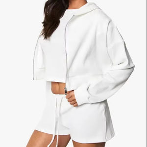 Ensemble court d'été pour femme : Crop Top à capuche et short zippé, ensemble 2 pièces style jogger, vêtements pour femme, prix abordable, OEM - Product Image 1