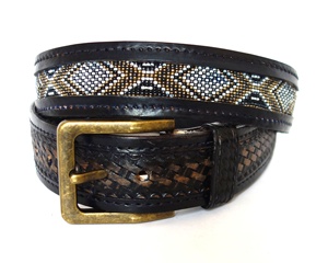 Ceinture unisexe en cuir de vache de qualité supérieure, perlée à la main avec boucle en laiton Accessoire en cuir véritable-Prix de vente en gros - Product Image 3