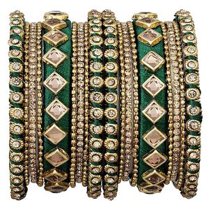 กำไลข้อมือไหมสีเขียวประดับทองและ Kundan แบบทำมือสำหรับผู้หญิง แฟชั่นกำไลข้อมือสำหรับสาวๆ สำหรับงานเทศกาล - Product Image 1